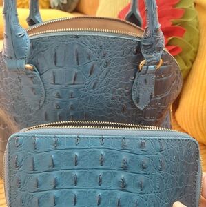 Elegant Blue Teal Crocodile-Embossed Women's Bag Set